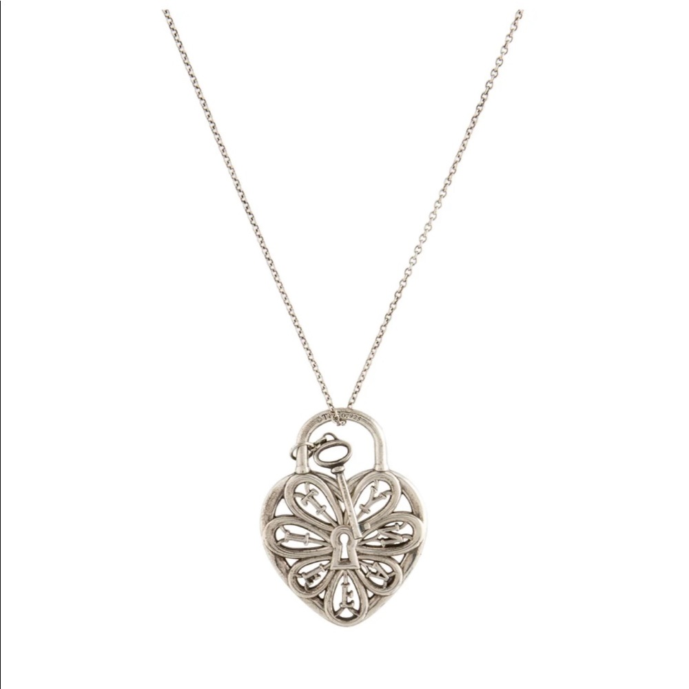 Tiffany filigree heart lock and key pendant